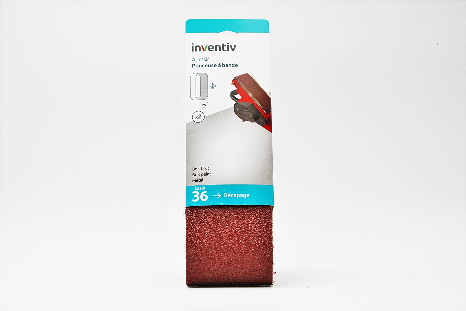 2 bandes abrasif ponceuse à bande 75x457mm Grain 36 - INVENTIV